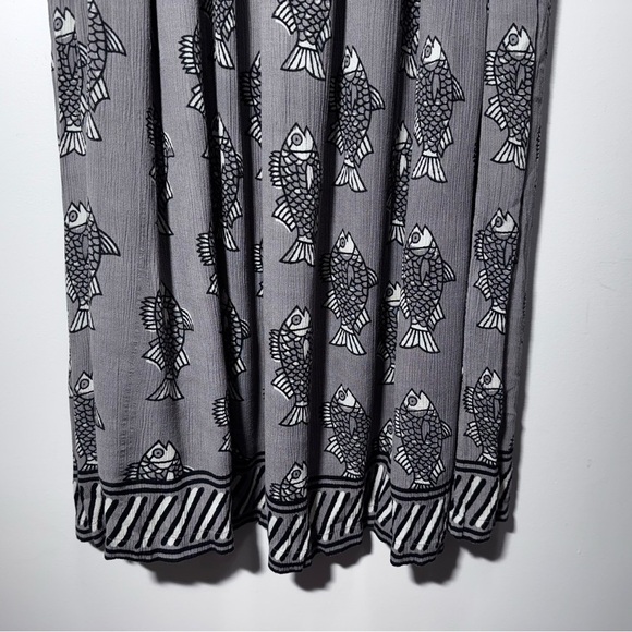 Vintage Chico's Broomstick Maxi Long Skirt Grey Black Fish One Size 90s Y2K - Picture 4 of 14